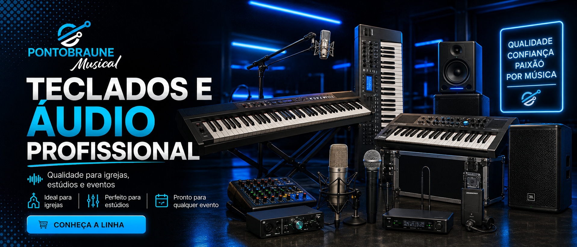 Banner Ponto Braune Musical - teclados e áudio profissional
